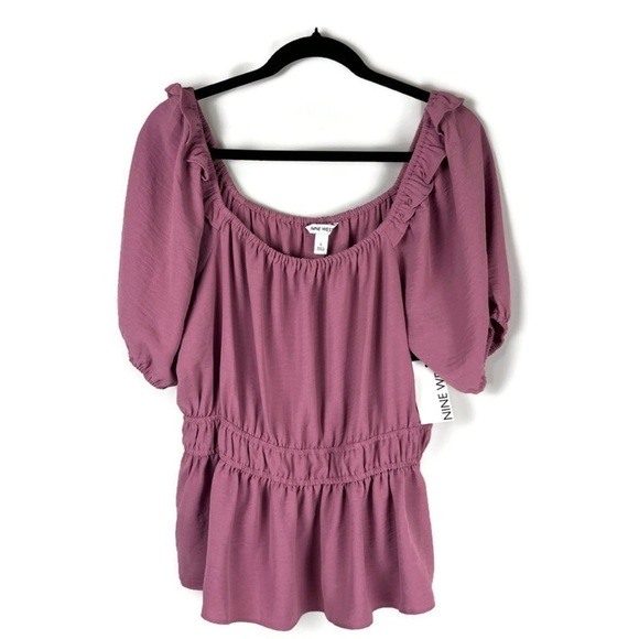 NWT Nine West Mauve Rose Pink Peplum Peasant Blouse Top – Size Large Romantic - Picture 1 of 11